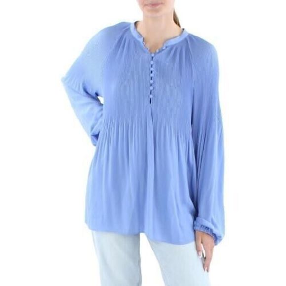 Lauren Ralph Lauren Women's Sz S Light Blue Pleated Georgette L/S Blouse $135 - Picture 4 of 5